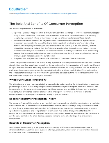 The Role And Benefits Of Consumer Perception