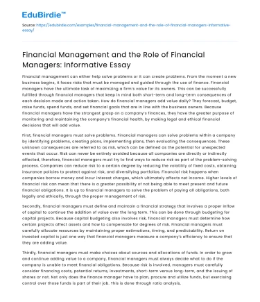 Financial Management and the Role of Financial Managers