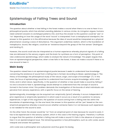 Epistemology of Falling Trees and Sound