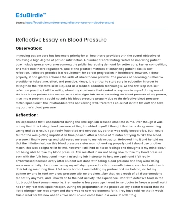 Reflective Essay on Blood Pressure