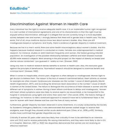 Discrimination Against Women In Health Care