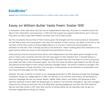 Essay on William Butler Yeats Poem ‘Easter 1916’