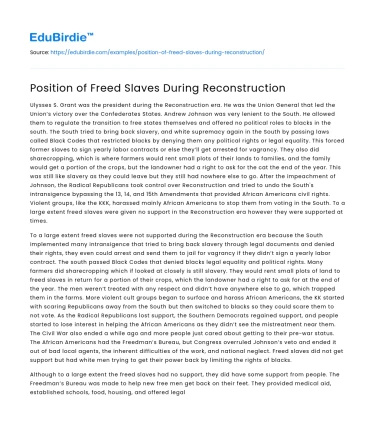 Position of Freed Slaves During Reconstruction