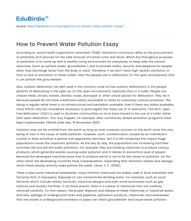 How to Prevent Water Pollution Essay