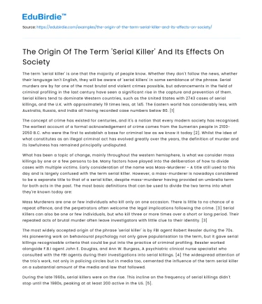 The Origin Of The Term ‘Serial Killer’ And Its Effects On Society