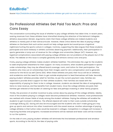 Do Professional Athletes Get Paid Too Much: Pros and Cons Essay
