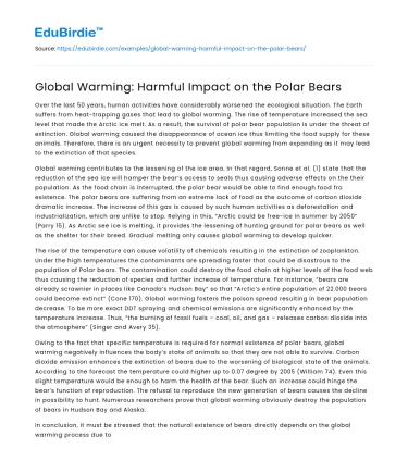 Global Warming: Harmful Impact on the Polar Bears