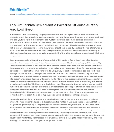 The Similarities Of Romantic Parodies Of Jane Austen And Lord Byron