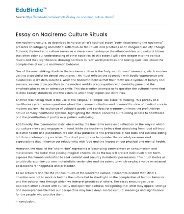 Essay on Nacirema Culture Rituals
