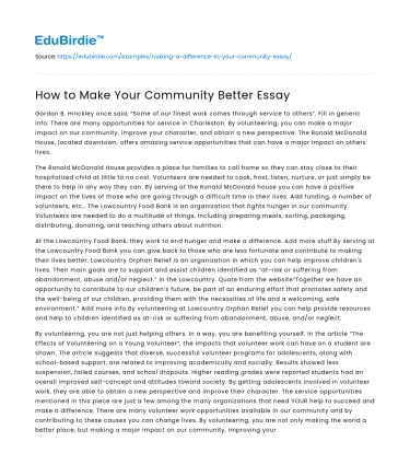 How to Make Your Community Better Essay