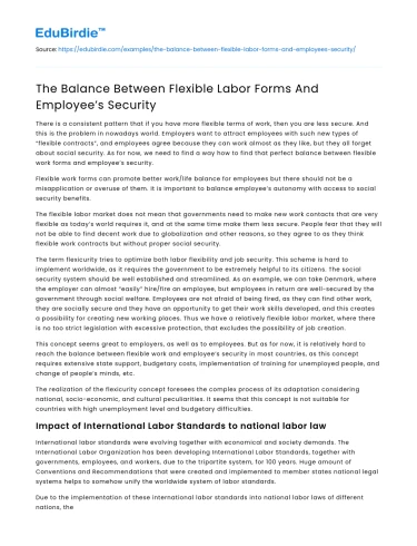 The Balance Between Flexible Labor Forms And Employee’s Security
