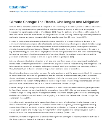 Climate Change: The Effects, Challenges and Mitigation