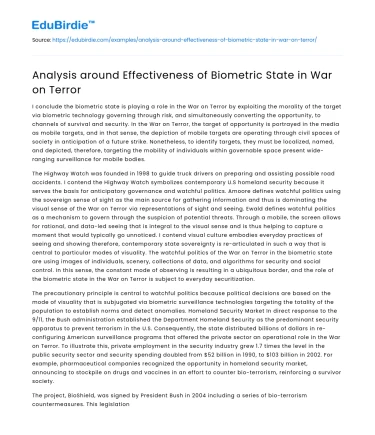 Analysis around Effectiveness of Biometric State in War on Terror