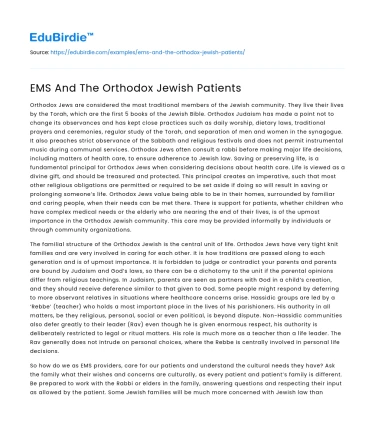 EMS And The Orthodox Jewish Patients