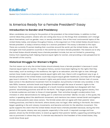 Is America Ready for a Female President? Essay