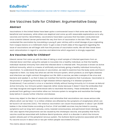 Are Vaccines Safe for Children: Argumentative Essay