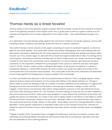 Thomas Hardy as a Great Novelist