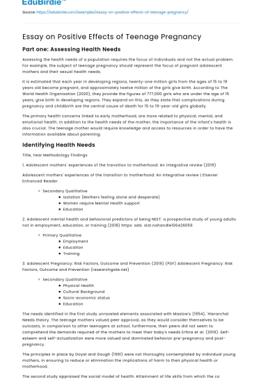 Essay on Positive Effects of Teenage Pregnancy