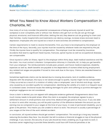 What You Need to Know About Workers Compensation in Charlotte, NC