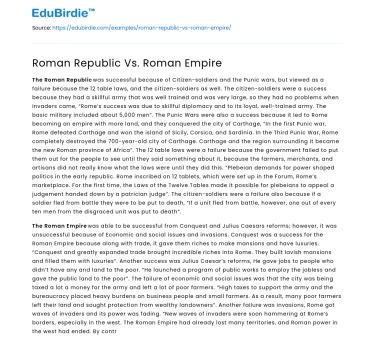 Roman Republic Vs. Roman Empire