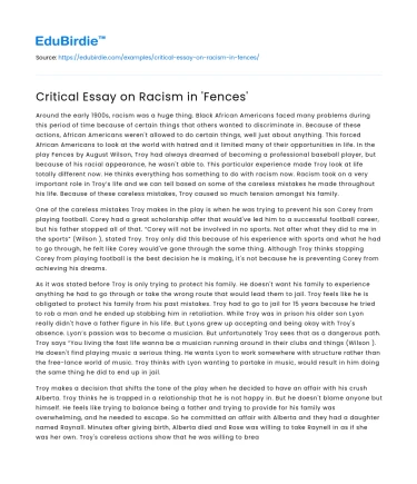 Critical Essay on Racism in ‘Fences’