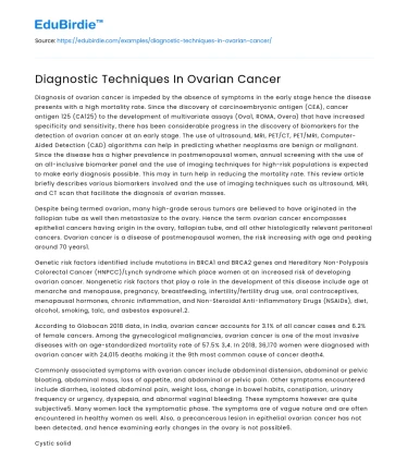 Diagnostic Techniques In Ovarian Cancer