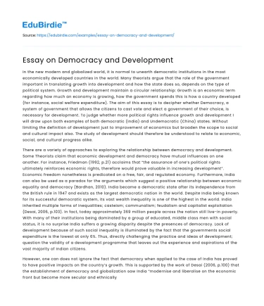 Essay on Democracy and Development