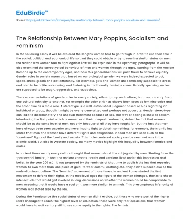 The Relationship Between Mary Poppins, Socialism and Feminism