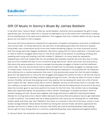 Gift Of Music In Sonny’s Blues By James Baldwin