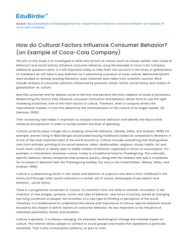 Cultural Factors Impacting Consumer Behavior (Coca-Cola)