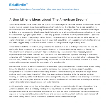 Arthur Miller’s Ideas about ‘The American Dream’