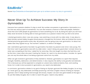 Never Give Up To Achieve Success: My Story in Gymnastics