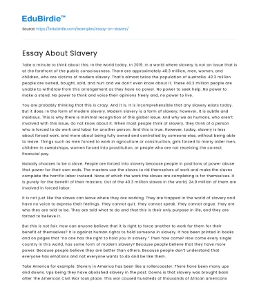 Essay About Slavery