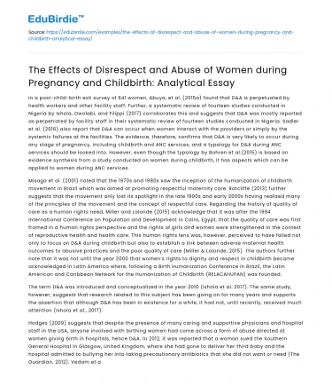 Impact of Disrespect & Abuse on Women in Pregnancy