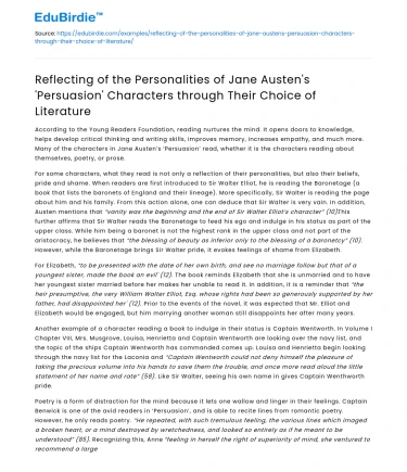 Personality Reflections in ‘Persuasion’ Characters’ Literature Choices