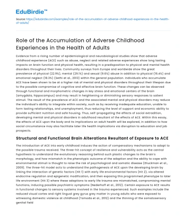 Impact of Childhood Adversity on Adult Health