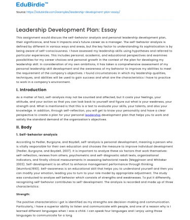 Leadership Development Plan: Essay