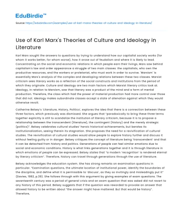 Use of Karl Marx’s Theories of Culture and Ideology in Literature
