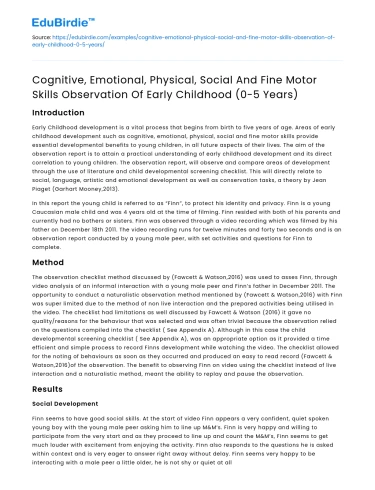 Observation of Early Childhood Skills (0-5 Years)