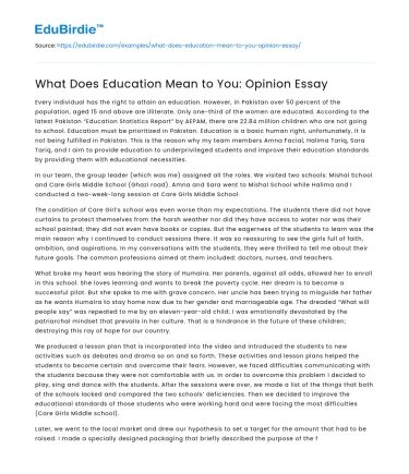 What Does Education Mean to You: Opinion Essay