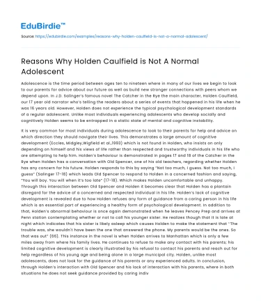 Reasons Why Holden Caulfield is Not A Normal Adolescent