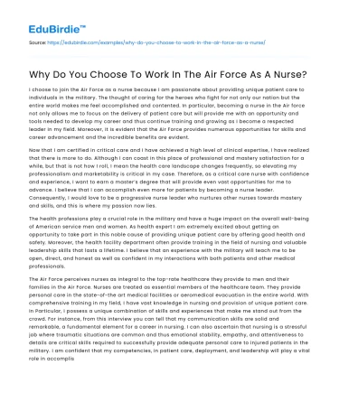 Why Do You Choose To Work In The Air Force As A Nurse?
