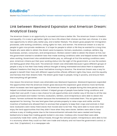 Link between Westward Expansion and American Dream: Analytical Essay