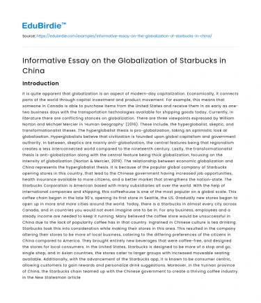Informative Essay on the Globalization of Starbucks in China