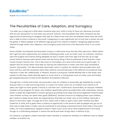 The Peculiarities of Care, Adoption, and Surrogacy