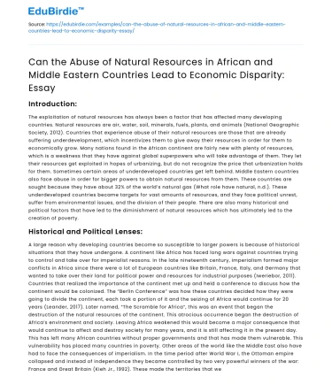 Abuse of Natural Resources in Africa and Middle East Economic Disparity