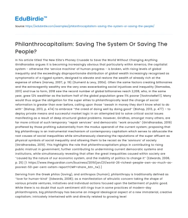 Philanthrocapitalism: Saving The System Or Saving The People?