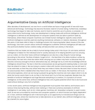 Argumentative Essay on Artificial Intelligence