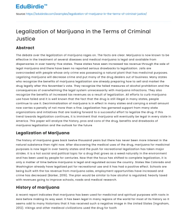 Legalization of Marijuana in the Terms of Criminal Justice