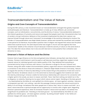 Transcendentalism and The Value of Nature